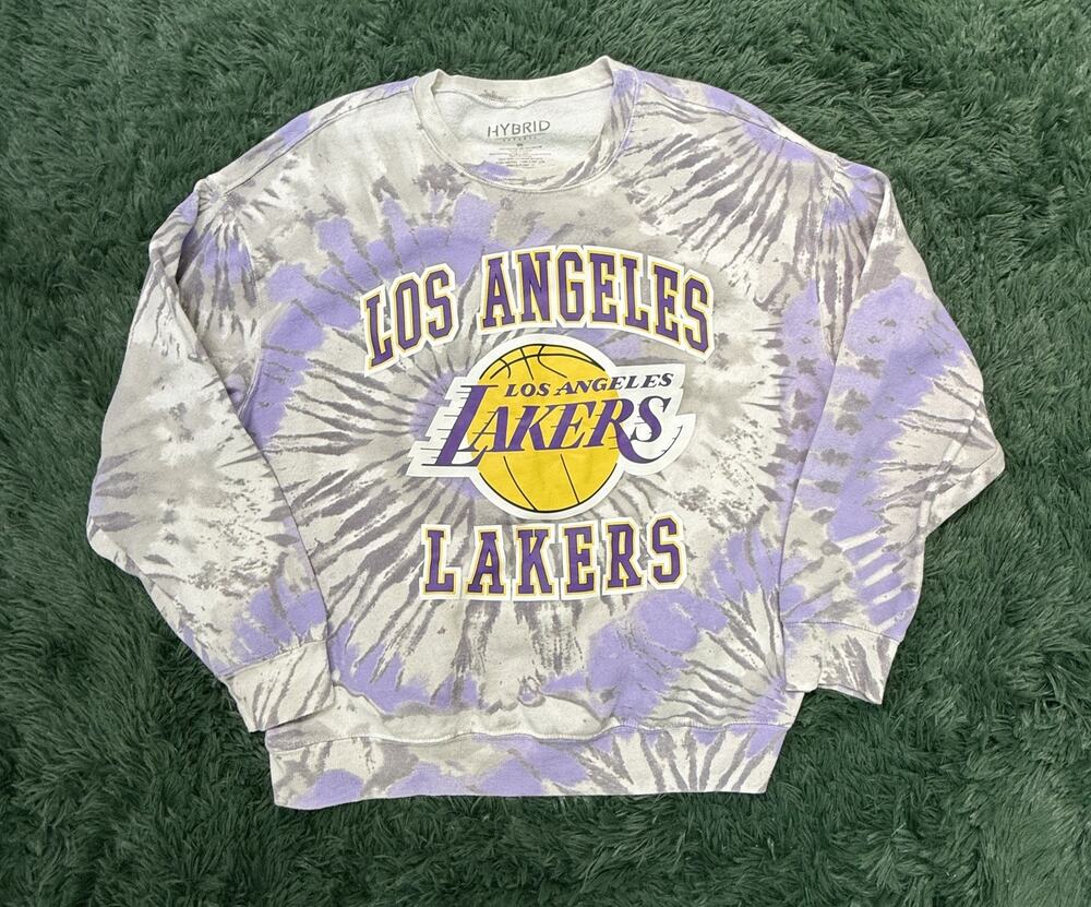HYBRID Los Angeles Lakers NBA Tie-Dye Sweatshirt XXL Purple Grey White Fan